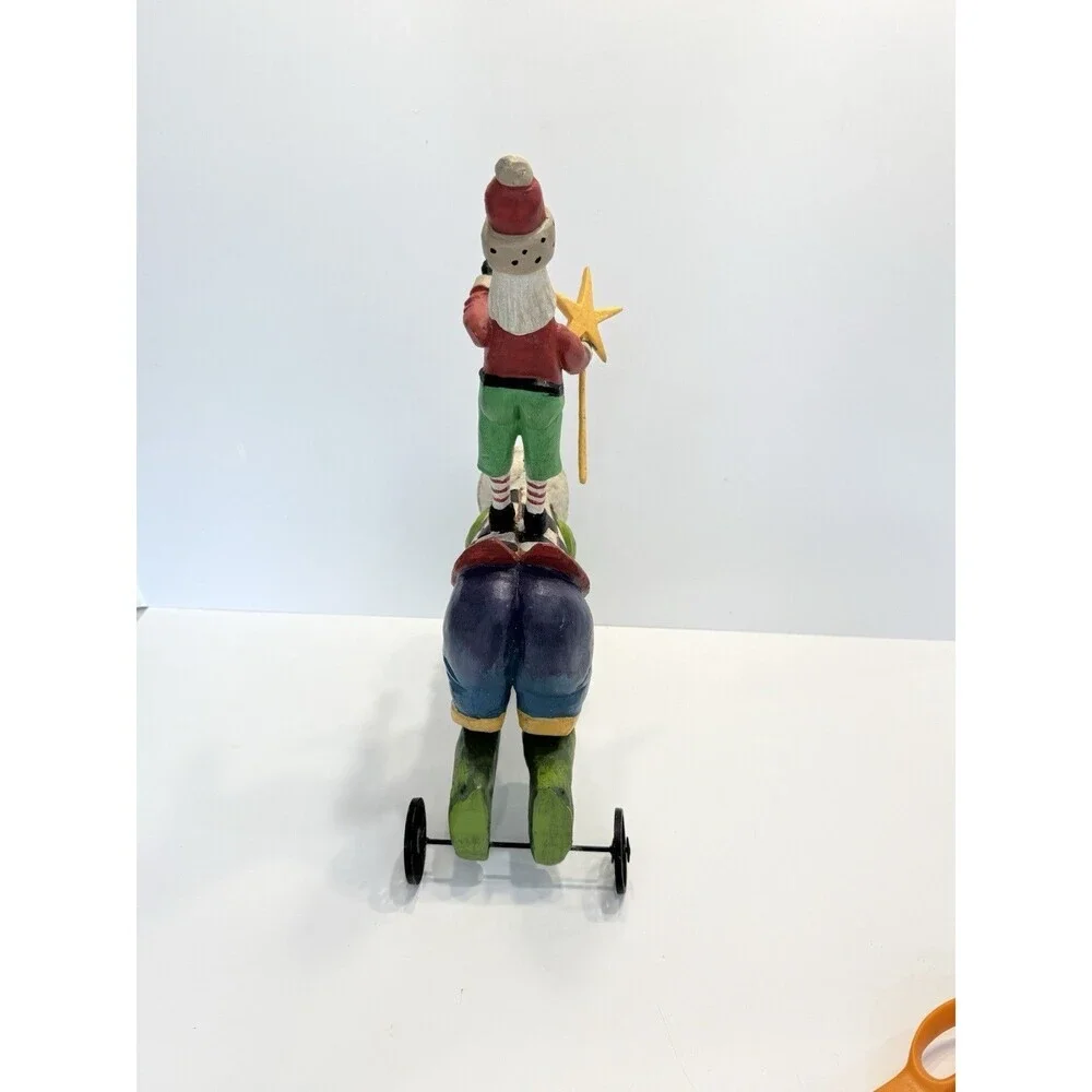 VINTAGE FOLK ART SANTA ON RABBIT WOOD CARVING. PEGGY HERRICK